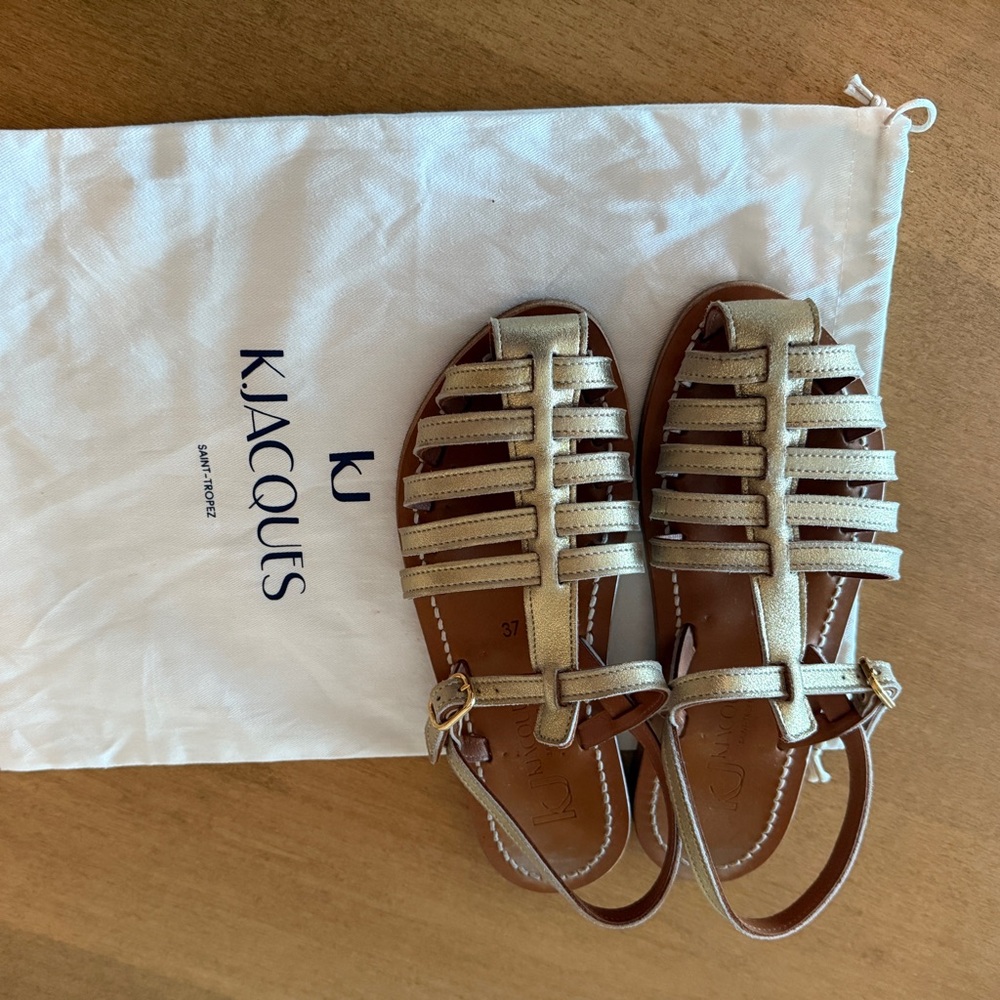 K.Jacques Metallic Gold Strappy Leather Sandals